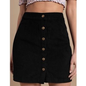 Tobi Front Button Black Corduroy Mini Skirt NWOT